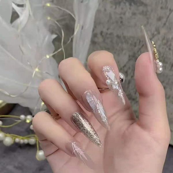 

halo dyed s wear fake bride enhancement manual patch net red pregnant women iced tea nail piece finished plaster, Red;gold