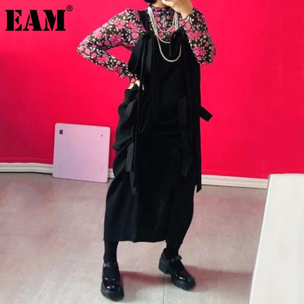 

[eam] high waist black irregular big size bow ruched suspenders half-body skirt women fashion spring summer 1dd6772 21512