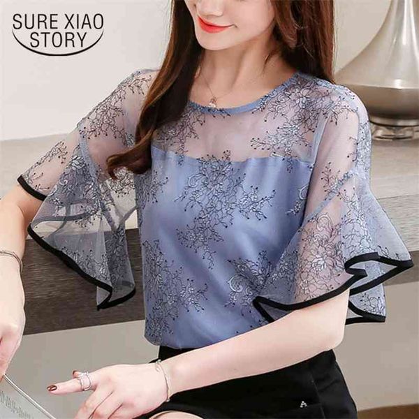

womens and blouses flare short sleeve lace women blouse fashion shirt harajuku white shirts women's clothing 3546 50 210510