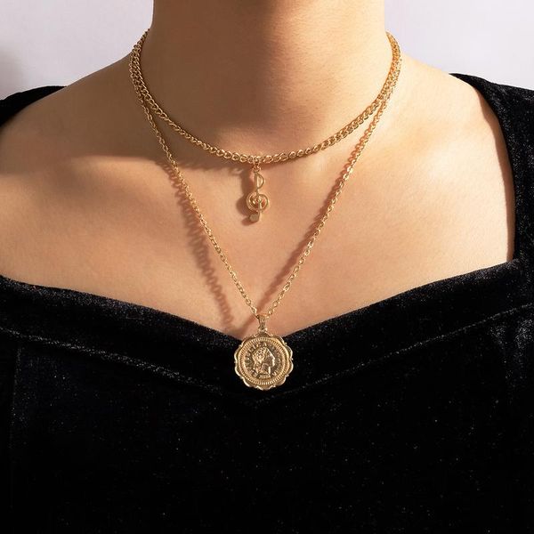 

pendant necklaces fashion musical note pandent necklace for women vingage portrait layered alloy metal female party jewelry collar 17, Silver