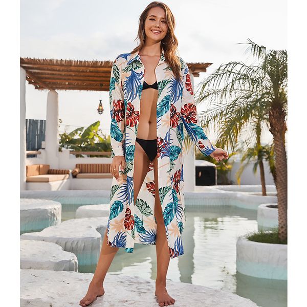 

bikini cover-ups cotton tunic boho printed summer beach dress elegant women plus size wear swim suit cover up q1119 210420, White;black