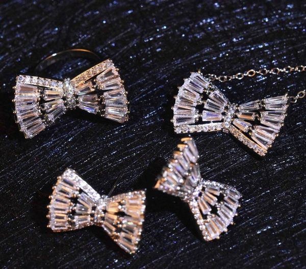 

earrings & necklace romantic trendy silver 925 jewelry sets for women fairy bowknot zircon necklaces rings casual luxury girl accessoires