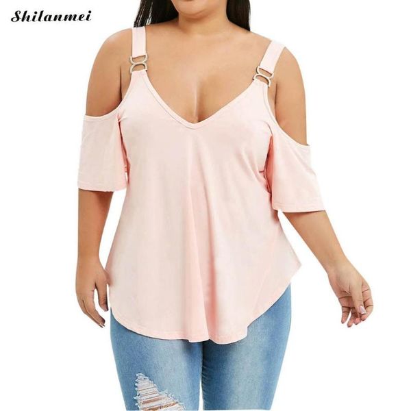

women's blouses & shirts plus size women off shoulder summer short sleeve v necck large sive female casual work solid cotton, White