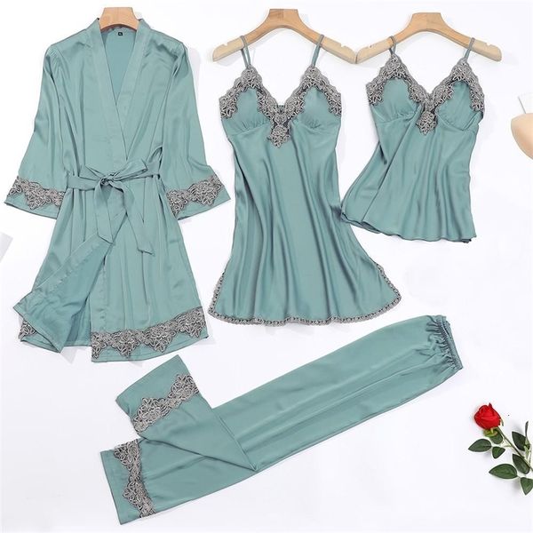 

women's sleepwear pajamas women 5pcs satin pyjamas v-neck nightwear spring home clothes kimono gown lounge sleep set jywb, Black;red