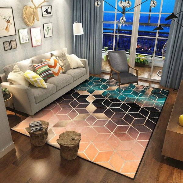 

carpets european and american dark green gold black gradual diamond lattice bedroom door living room kitchen mat carpet customization