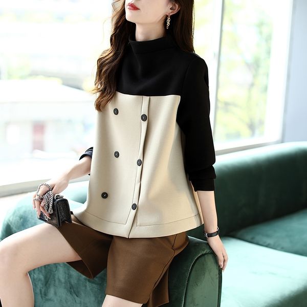 

autumn long sleeve lazy women's half high collar fashion loose sweater 2021 versatile pullover new top, Black