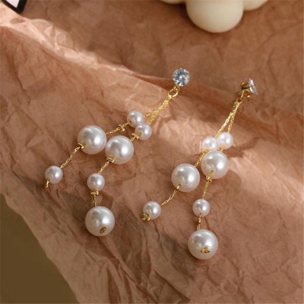 

dangle & chandelier fashion long pearl tassel earrings for women simple temperament jewelry, Silver