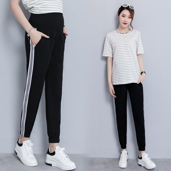 

maternity bottoms summer fashion jogger pants elastic waist belly pregnant women breathable clothes for pregnancy casual home trousers, White