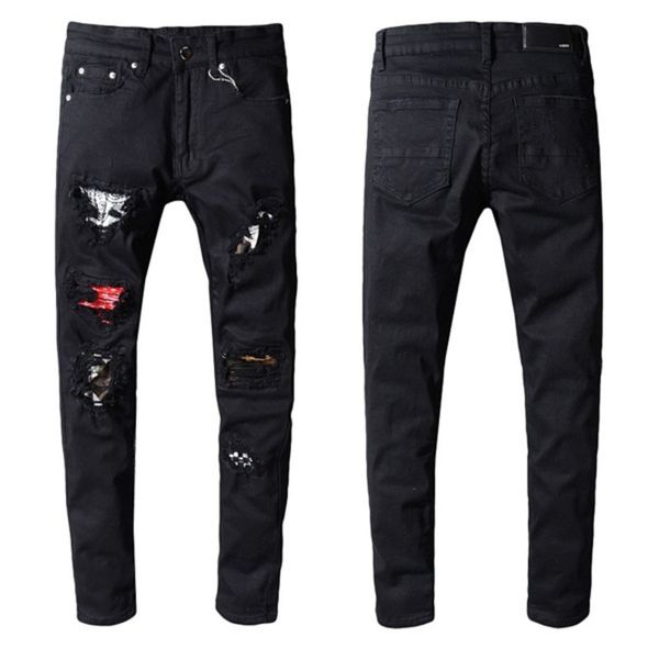 

2021 amir mens jean distrsed ripped bikers luxury digner jeans slim fit motorcycle biker denim for men s black pour homm, Blue
