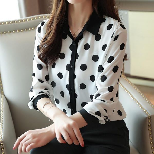 

women's blouses & shirts 2021 spring and autumn large size loose big polka dot chiffon shirt thin cardigan base, White
