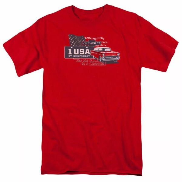 

chevrolet see the usa t shirt mens licensed classic car tee chevy red, White;black