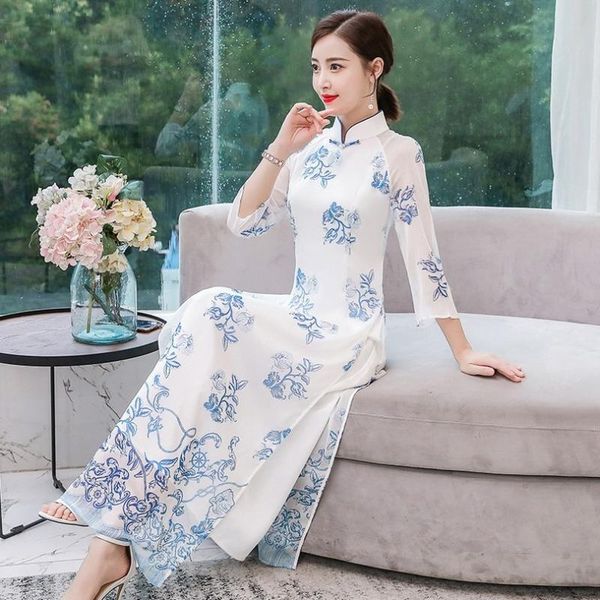 

vietnamese aodai vietnam cheongsam folk style feminine qipao chinese dress for women traditional clothing floral ao dai ethnic, Red