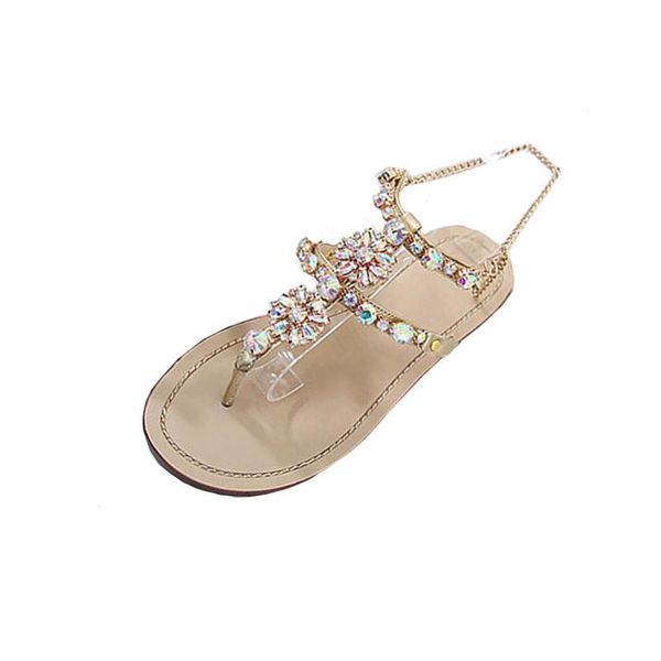 

sandals womens summer flat shining rhinestones chain t-strap comfortable shoes sandales femme 2021 nouveau zapatos 487g-733g34, Black
