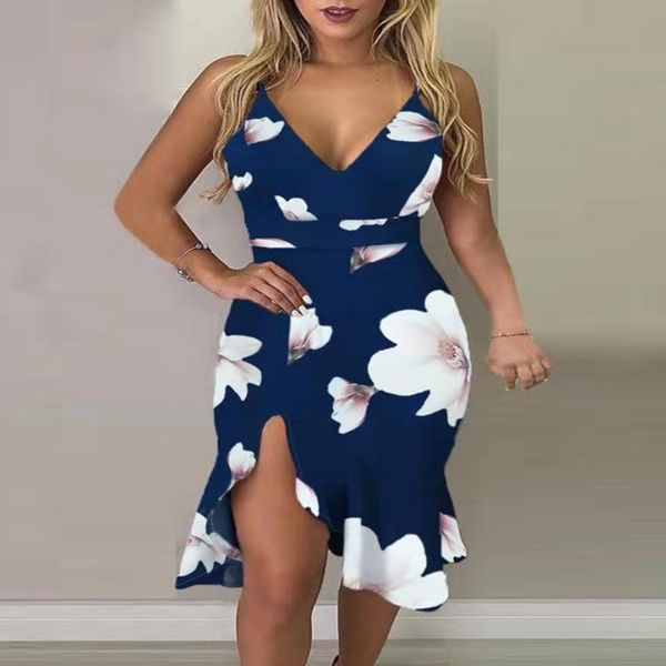 

self casual produced dresses and sold women's printed suspender slim wrap hip dress fishtail skirt, Black;gray