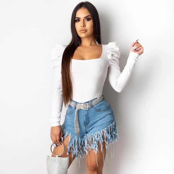 

women's jeans wepbel women shorts tassels denim casual straight high waist fashion summer, Blue