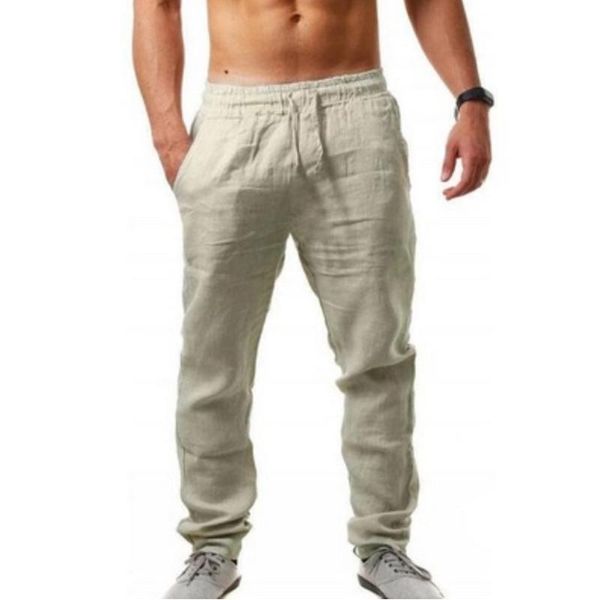 

men's pants 2021 cotton linen solid color casual fashion tracksuit simple thin breathable fitness streetwear 4xl, Black