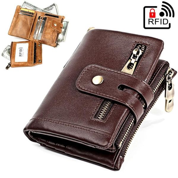 

men's 100% genuine leather wallet coin purse man first layer cowhide small mini card holder chain pocket for male wallets1, Red;black