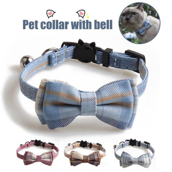 

cat collars & leads collar with bell and classic plaid bowtie adjustable safety kitten for pet puppies from 7.8~10.5 inch