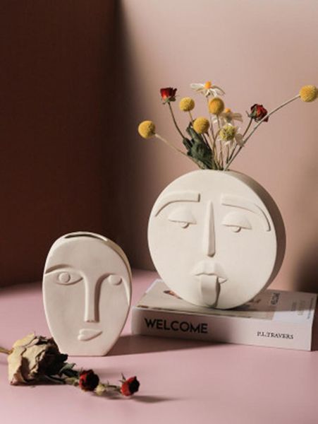 

vases creative human face vase- study decoration-dried crafts flower vase-modern nordic art pot-resin planter