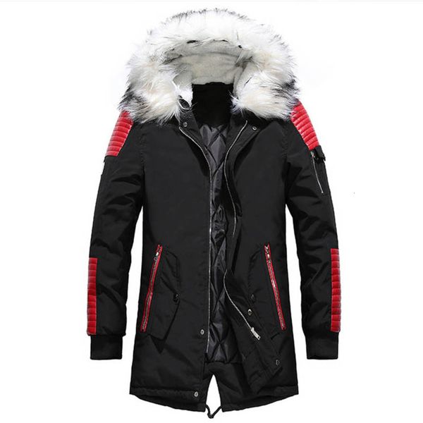 

men's down & parkas jacket warm cotton-padded outwear winter coat jackets hooded collar thick parka men veste homme drop oeee, Black