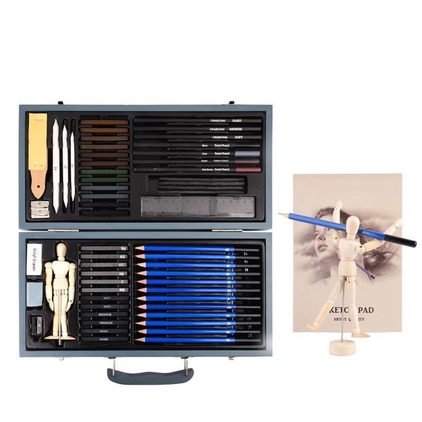 

60pcs/set professional sketch pencil sketching drawing kit charcoal wooden box set for painter art supplies pencils