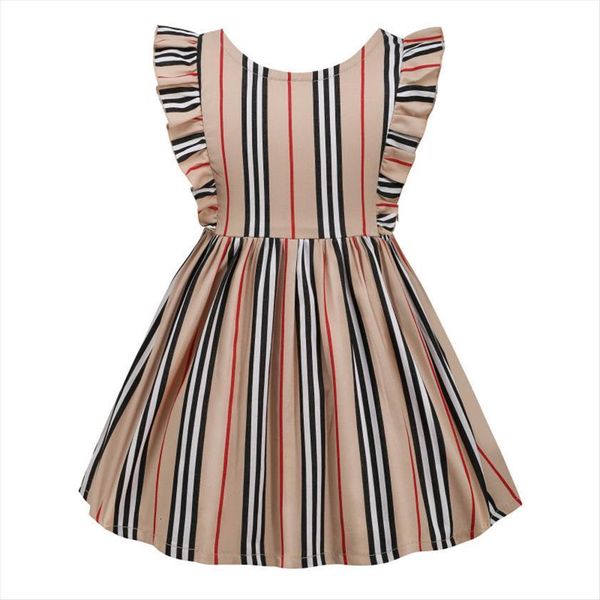 

costumes kids clothing childrens wear girl dresses short sleeve cotton stripe fashion, Red;yellow