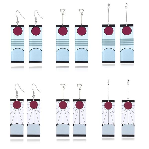 

dangle & chandelier anime earrings demon slayer kimetsu no yaiba kamado tanjirou cosplay clip for women men custom jewelry gift, Silver