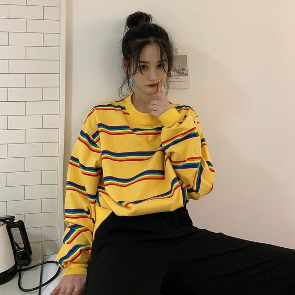

women's sweaters 2021 autumn hoodies women korean fashion clothes harajuku vintage sweatshirt japanese striped oversized outwear street, White;black