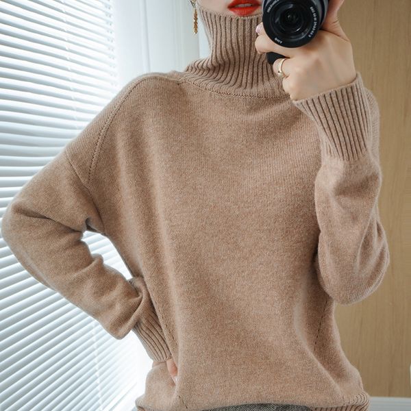 

women's sweaters cashmere sweater women turtleneck loose large size knitted pullover solid color thick warm autumn and winter r0oi, White;black