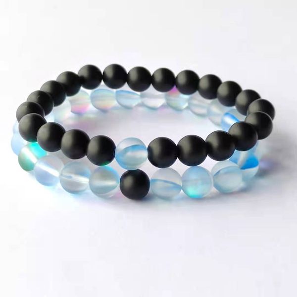 

70% off 8mm frosted shining moonstone beads bracelet for men and women, Black