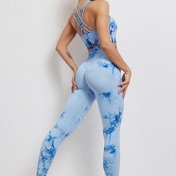 

sport suit women yoga set gym clothing workout push up bra crop high waist leggings fitness outfit tie dye sports wear