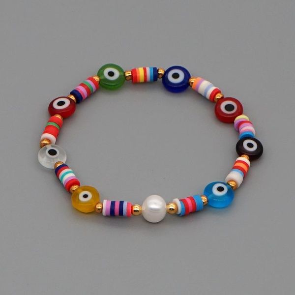 

charm bracelets 2021 fashion ethnic bracelet women hand-woven natural pearl glaze eyes multi-color handmade jewelry, Golden;silver