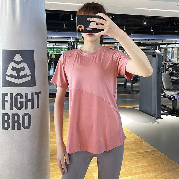 

suit sports yoga short sleeve t-shirt women's summer loose cover meat show thin fitness breathable blouse large, Black;white