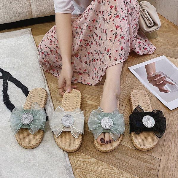 

low slippers casual butterfly-knot shoes woman 2021 shale female beach flock pantofle luxury soft sabot flat basic fabric ru, Black