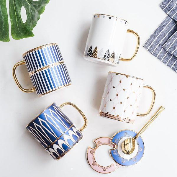 

mugs good quality british porcelain mug with lid spoon handmade ceramic coffee milk water tea cups in gold rim luxury home decor gift