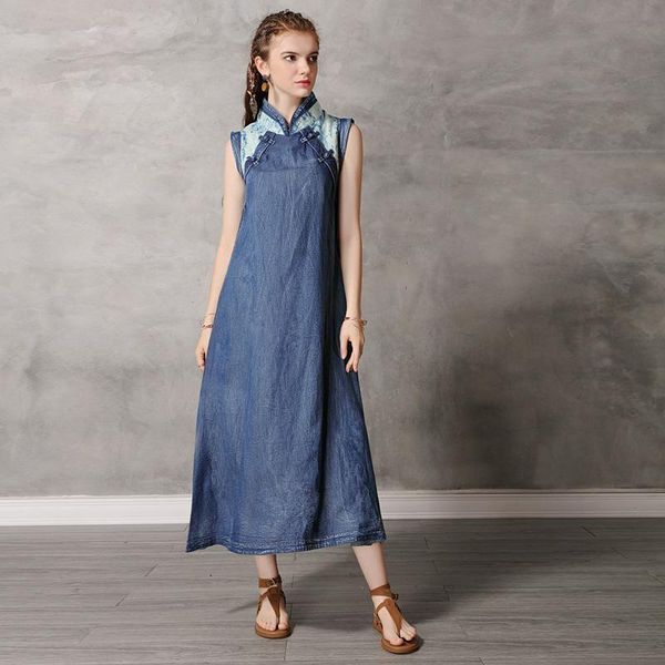 

ethnic clothing chinese style mandarin collar sweet modern cheongsam female blue gown cotton tang suit asian qipao, Red