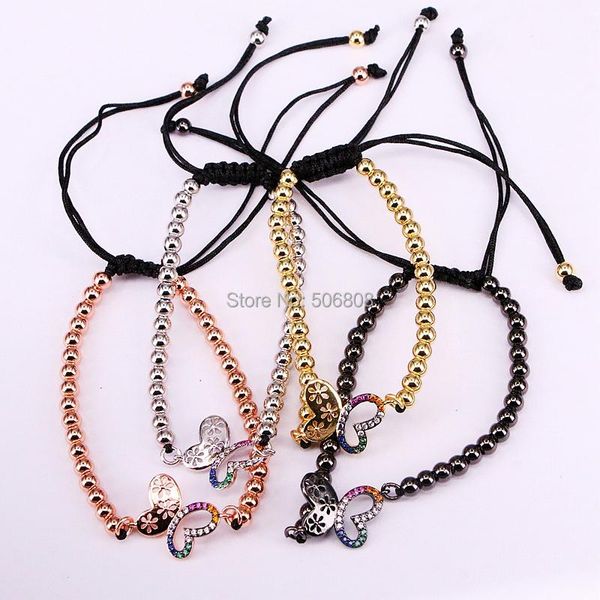 

charm bracelets 6pcs, insect butterfly bracelet rainbow cz braiding women macrame, Golden;silver