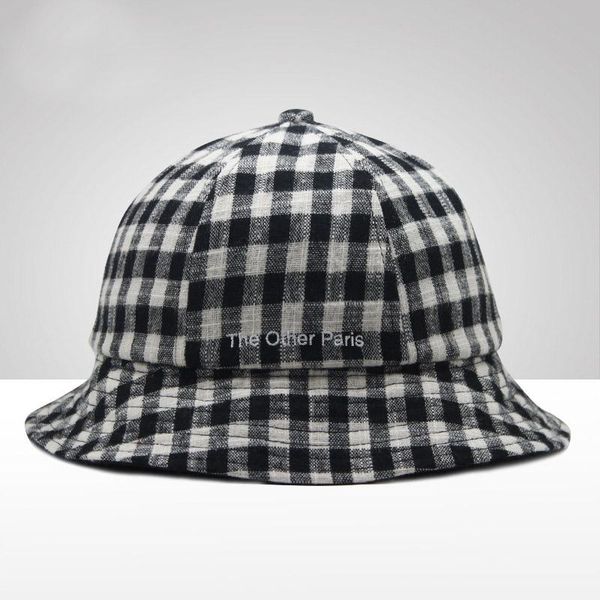 

cloches check plaid 100% cotton panama bucket hat women men fashion campaniform fisherman summer sporty sun hip hop cap, Blue;gray
