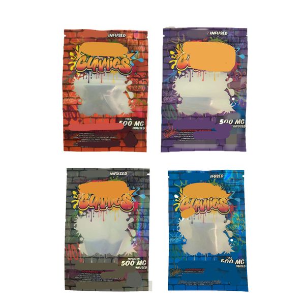 

infused hologram 500mg dank gummies bags edible retail zip lock packaging ziplock resealable candy baggie smelll proof worms bears cubes gum