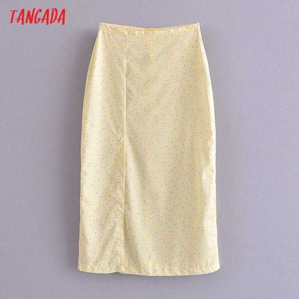

tangada women yellow floral pencil midi skirt faldas mujer vintage side zipper office ladies elegant chic mid calf skirts qn110 210609, Black