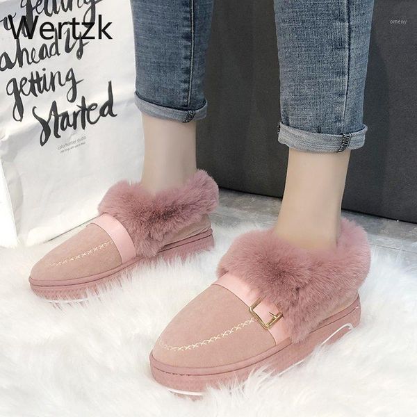 

boots wertzk women snow ladies winter shoes fur slip on short fashion non woman female platform flats1, Black