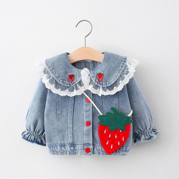 

spring 2021 girl's denim coat and strawberry bag jackets, Blue;gray