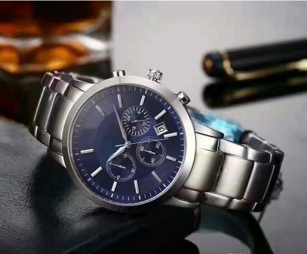 

selling factory new ar2434 ar2448 ar2454 ar2453 ar2458 chronograph watch classico mens wristwatch stainless steel men, Slivery;brown