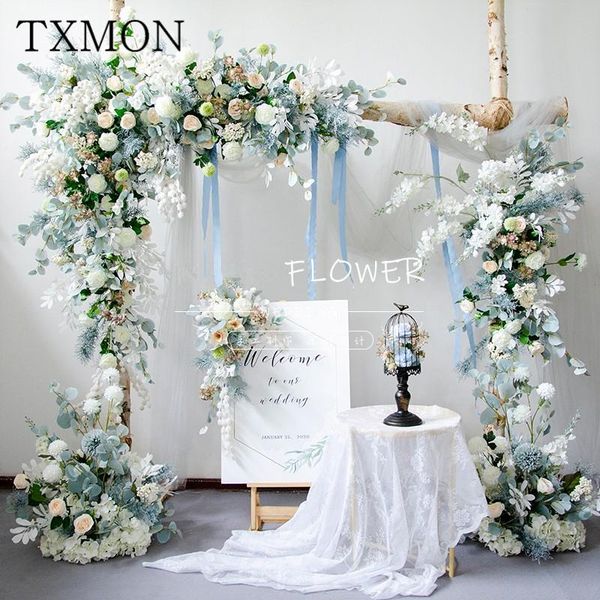 

wedding blue arch triangle flower row set weddings site decoration store opening ceremony event decorative artificial flowers & wreaths