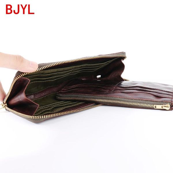 

wallets 2021 original long wallet men handmade split purse first layer leather card holder zipper simple men's clutch bags, Red;black
