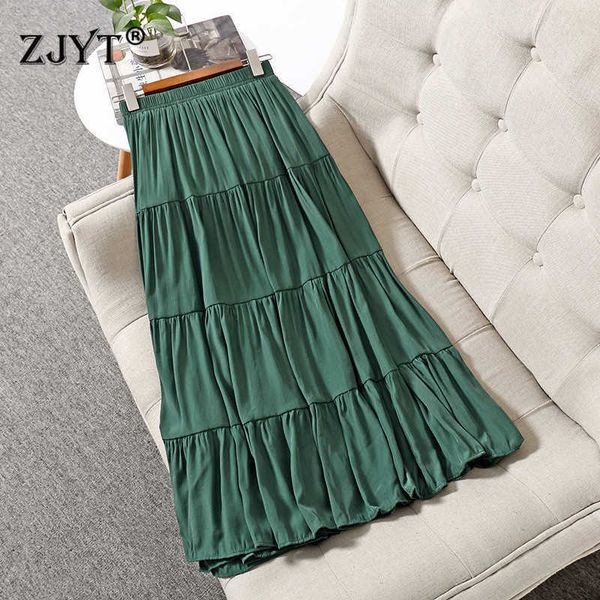 

fashion women summer designers elastic waist office party aline long maxi skirts casual 210601, Black