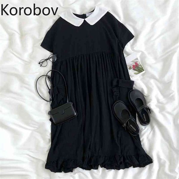 Коробовский японский стиль темный стиль женское платье корейский питер Pan воротник с коротким рукавом платья летом шикарный Kawaii Vestidos 210430