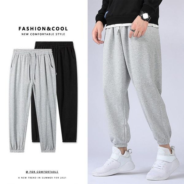 

men's pants ymwmhu cotton men elastic waist autumn and spring trousers solid loose fashion sweatpants male streetwear thin clothing, Black