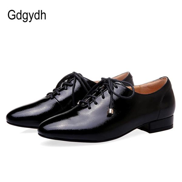 

dress shoes gdgydh big size 43 low heel dance women patent leather pumps mujer lace-up ladies office comfortable high quality, Black