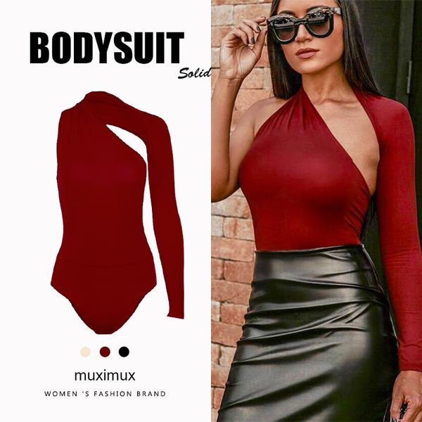 

women's jumpsuits & rompers 2021 autumn women bodysuit winter fashion casual asymmetric skinny solid bodysuits female, Black;white